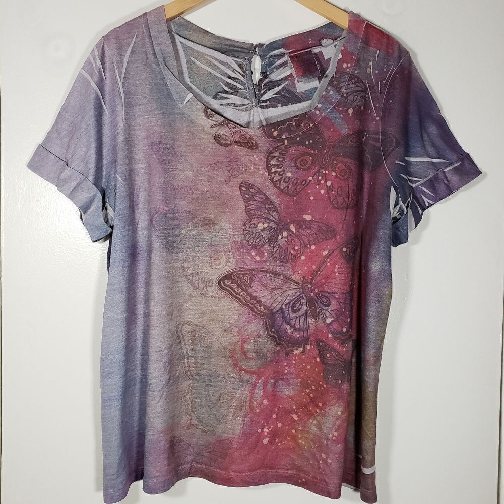 Avenue 90s Y2K 2000s Butterfly Print Short Sleeve Tee Shirt Size 18/20